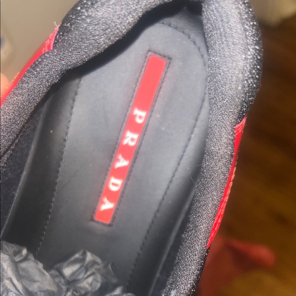 Prada Men's Bold Red and Black Sneakers - Picture 5 of 10